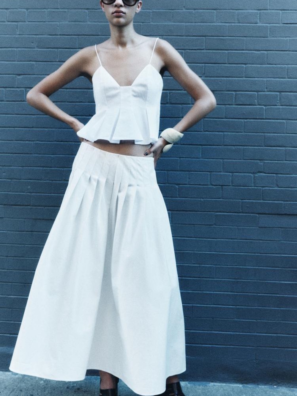 Women's White Pleated Maxi Skirt and top set-  Zara